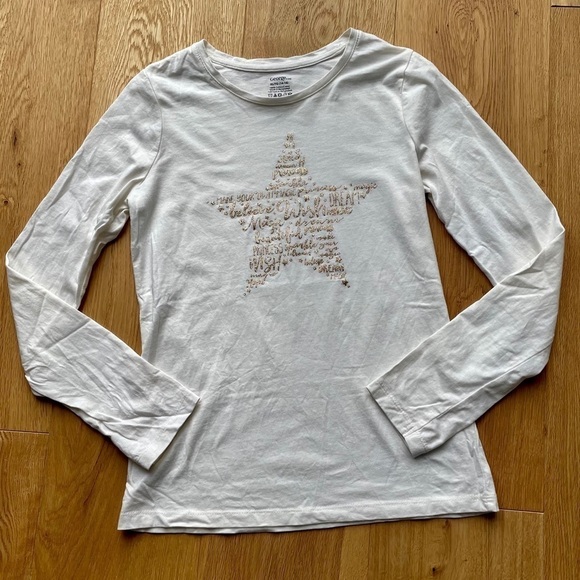 OFF WHITE & GOLD LONG SLEEVES GRAPHIC  TEE - Picture 11 of 11